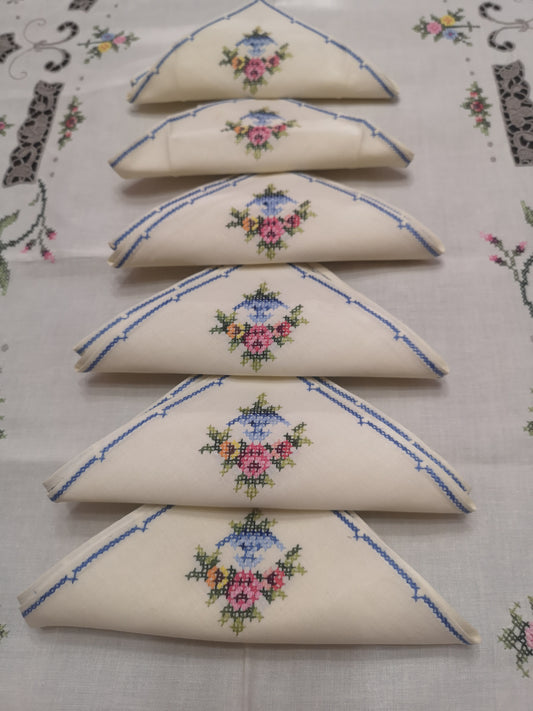 Tablecloth hand embroidered cross stitch.