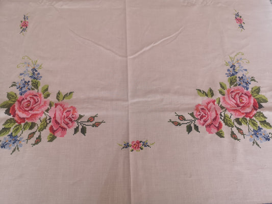Linen Vintage Tablecloth With Roses
