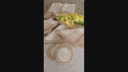 Vintage Tablecloth Linen and Lace. Made in Italia.